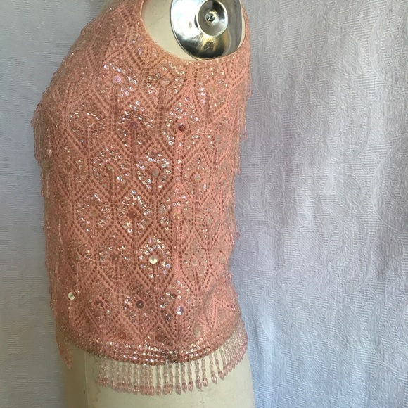Vintage 50’s/60’s pink beaded shell top S/M - Picture 4 of 11